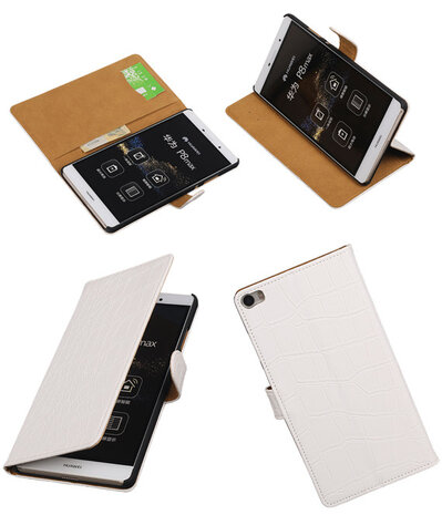 Huawei P8 Max Croco Booktype Wallet Hoesje Wit