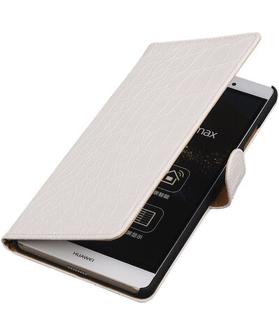 Huawei P8 Max Croco Booktype Wallet Hoesje Wit