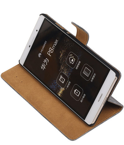 Huawei P8 Max Booktype Wallet Hoesje Mini Slang Grijs