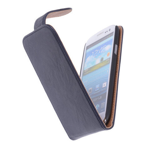 Polar Echt Lederen Samsung Galaxy S4 Flipcase Hoesje Navy Blue