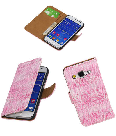 Samsung Galaxy Core Prime Booktype Wallet Hoesje Mini Slang Roze