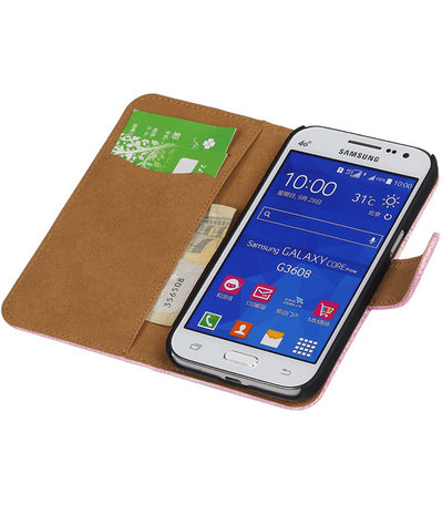 Samsung Galaxy Core Prime Booktype Wallet Hoesje Mini Slang Roze