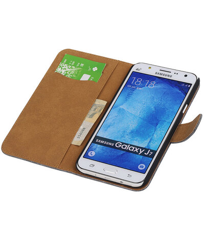Samsung Galaxy J7 Booktype Wallet Hoesje Mini Slang Grijs
