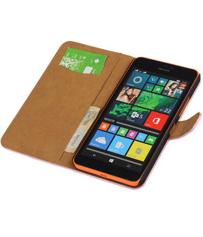 Microsoft Lumia 640 XL Booktype Wallet Hoesje Mini Slang Roze