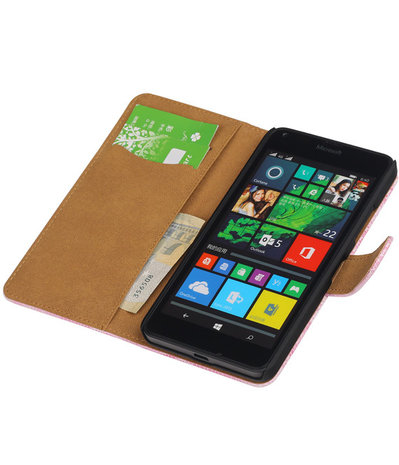 Microsoft Lumia 640 Booktype Wallet Hoesje Mini Slang Roze