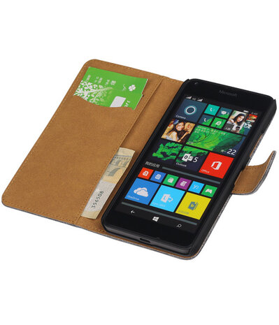 Microsoft Lumia 640 Booktype Wallet Hoesje Mini Slang Grijs