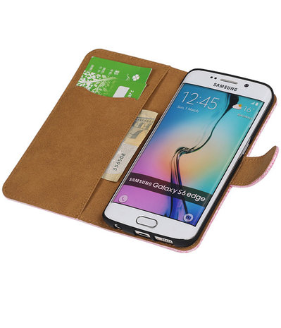 Samsung Galaxy S6 Edge Booktype Wallet Hoesje Mini Slang Roze