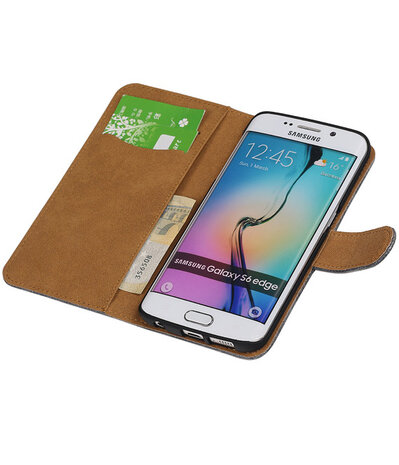 Samsung Galaxy S6 Edge Booktype Wallet Hoesje Mini Slang Grijs