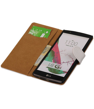 LG G4 Croco Booktype Wallet Hoesje Wit