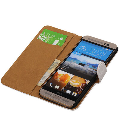 HTC One M9 Plus Croco Booktype Wallet Hoesje Wit
