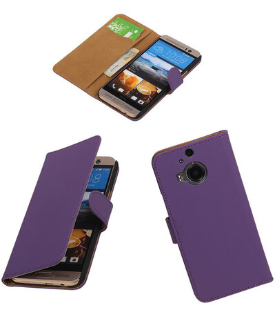 HTC One M9 Plus Effen Booktype Wallet Hoesje Paars