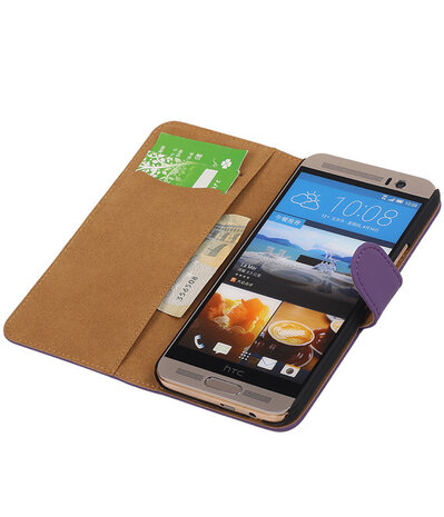 HTC One M9 Plus Effen Booktype Wallet Hoesje Paars