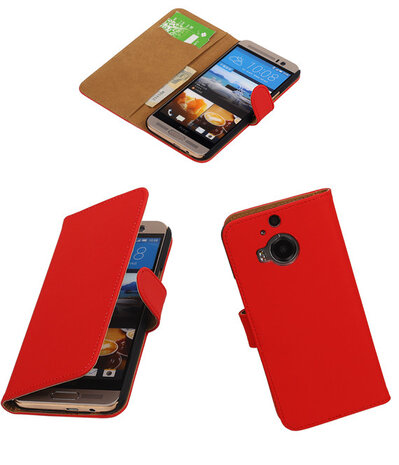 HTC One M9 Plus Effen Booktype Wallet Hoesje Rood
