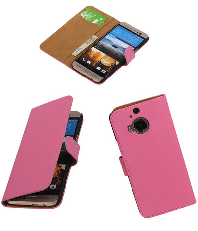 HTC One M9 Plus Effen Booktype Wallet Hoesje Roze