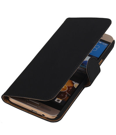 HTC One M9 Plus Effen Booktype Wallet Hoesje Zwart