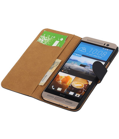 HTC One M9 Plus Effen Booktype Wallet Hoesje Zwart