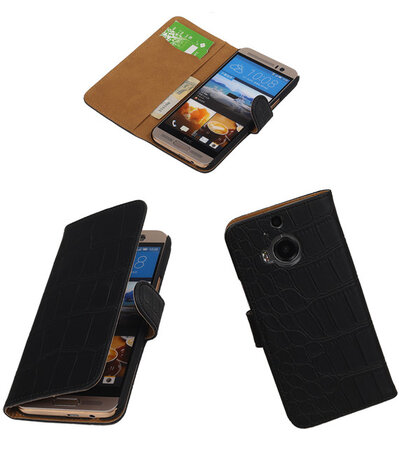 HTC One M9 Plus Croco Booktype Wallet Hoesje Zwart