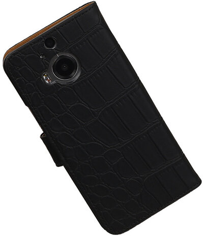 HTC One M9 Plus Croco Booktype Wallet Hoesje Zwart