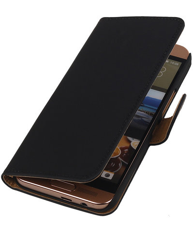 HTC One Me Effen Bookstyle Wallet Hoesje Zwart