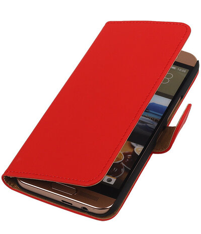 HTC One Me Effen Bookstyle Wallet Hoesje Rood