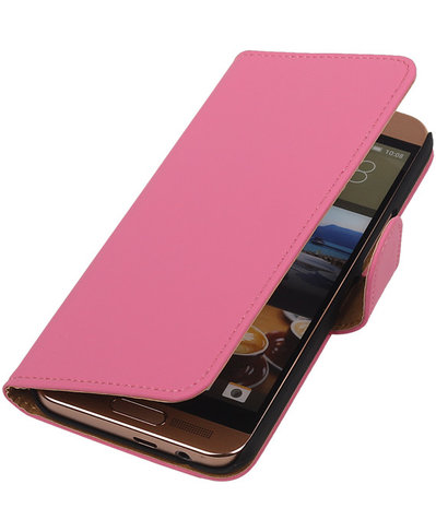 HTC One Me Effen Bookstyle Wallet Hoesje Roze