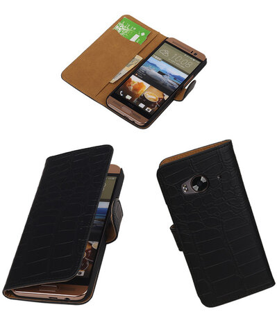 HTC One Me Croco Bookstyle Wallet Hoesje Zwart