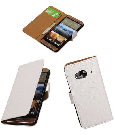 HTC One Me Croco Bookstyle Wallet Hoesje Wit