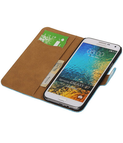 Samsung Galaxy E7 Booktype Wallet Hoesje Mini Slang Blauw