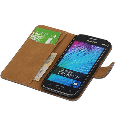 Samsung Galaxy J1 Booktype Wallet Hoesje Mini Slang Grijs