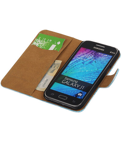 Samsung Galaxy J1 Booktype Wallet Hoesje Mini Slang Blauw