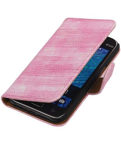 Samsung Galaxy J1 Booktype Wallet Hoesje Mini Slang Roze