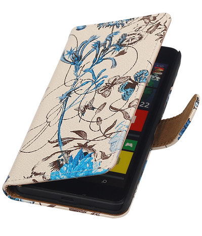 Microsoft Lumia 640 Bookstyle Hoesje Bloem Blauw