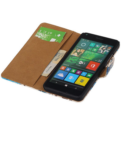 Microsoft Lumia 640 Bookstyle Hoesje Bloem Blauw