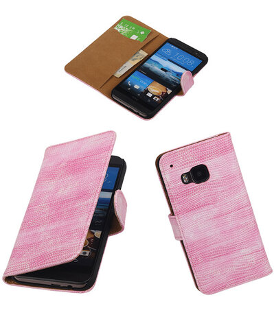 HTC One M9 Booktype Wallet Hoesje Mini Slang Roze