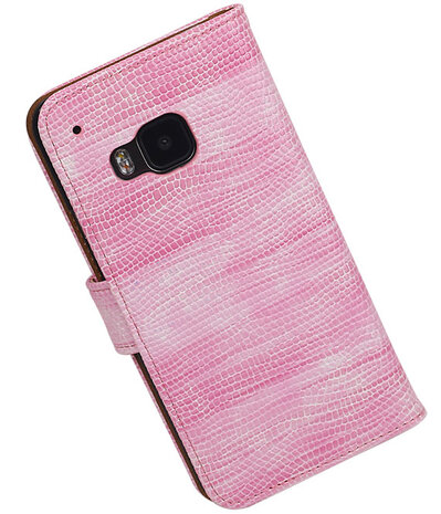 HTC One M9 Booktype Wallet Hoesje Mini Slang Roze