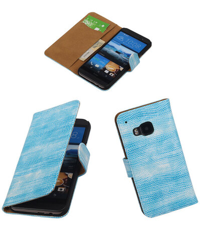 HTC One M9 Booktype Wallet Hoesje Mini Slang Blauw