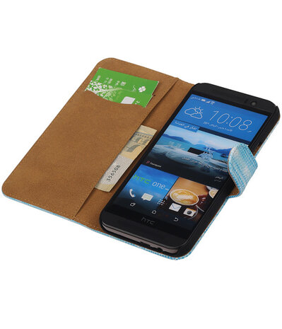 HTC One M9 Booktype Wallet Hoesje Mini Slang Blauw