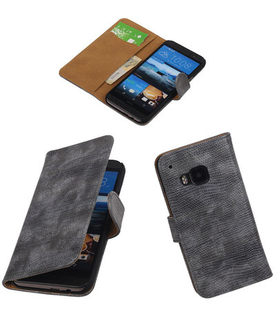 HTC One M9 Booktype Wallet Hoesje Mini Slang Grijs