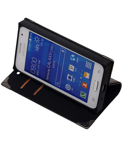 Hoesje voor Samsung Galaxy Core 2 - Zwart TPU Map Bookstyle