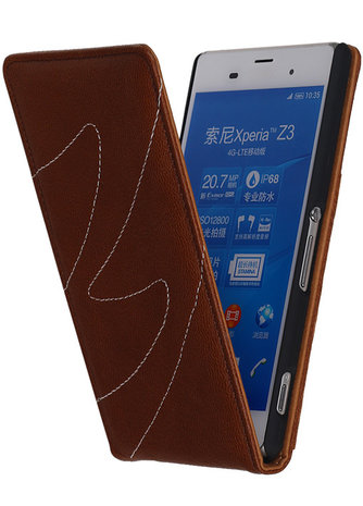 Hoesje voor Sony Xperia Z3 - Classic Echt Leer Map Flip - Bruin