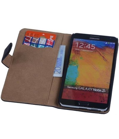 Hoesje voor Samsung Galaxy Note 3 - Croco Bookstyle Wallet - Zwart