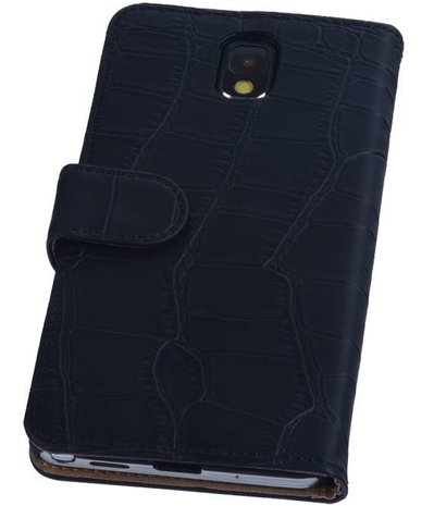 Hoesje voor Samsung Galaxy Note 3 - Croco Bookstyle Wallet - Zwart