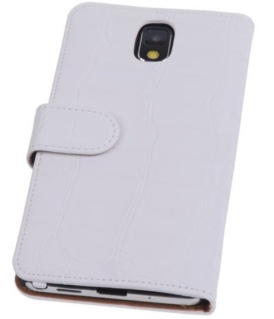 Hoesje voor Samsung Galaxy Note 3 - Croco Bookstyle Wallet - Wit