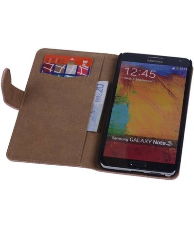 Roze Ribbel booktype wallet cover voor Hoesje voor Samsung Galaxy Note 3