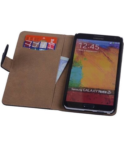 Zwart Ribbel booktype wallet cover voor Hoesje voor Samsung Galaxy Note 3