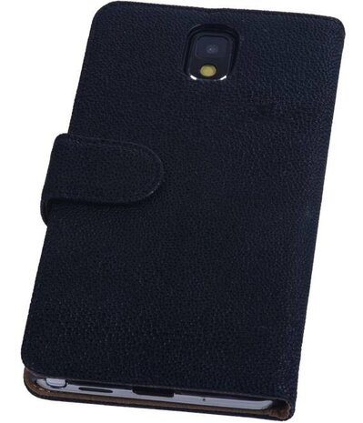Zwart Ribbel booktype wallet cover voor Hoesje voor Samsung Galaxy Note 3