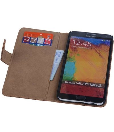 Hoesje voor Samsung Galaxy Note 3 - Slang Bruin Bookstyle Wallet