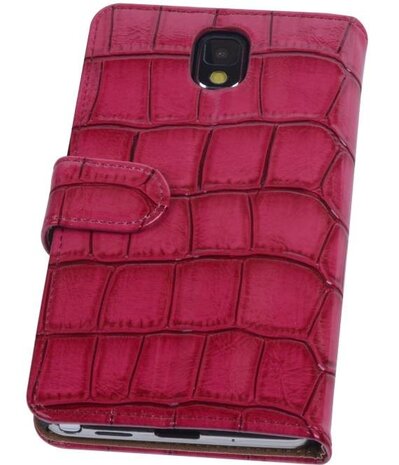 Hoesje voor Samsung Galaxy Note 3 - Croco Bookstyle Wallet - Roze