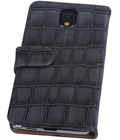 Hoesje voor Samsung Galaxy Note 3 - Croco Bookstyle Wallet - Grijs