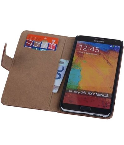 Hoesje voor Samsung Galaxy Note 3 - Croco Bookstyle Wallet - Bruin